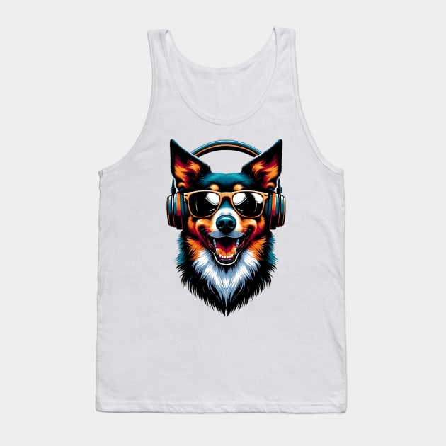 Australian Kelpie Smiling DJ with Headphones Art Tank Top by ArtRUs